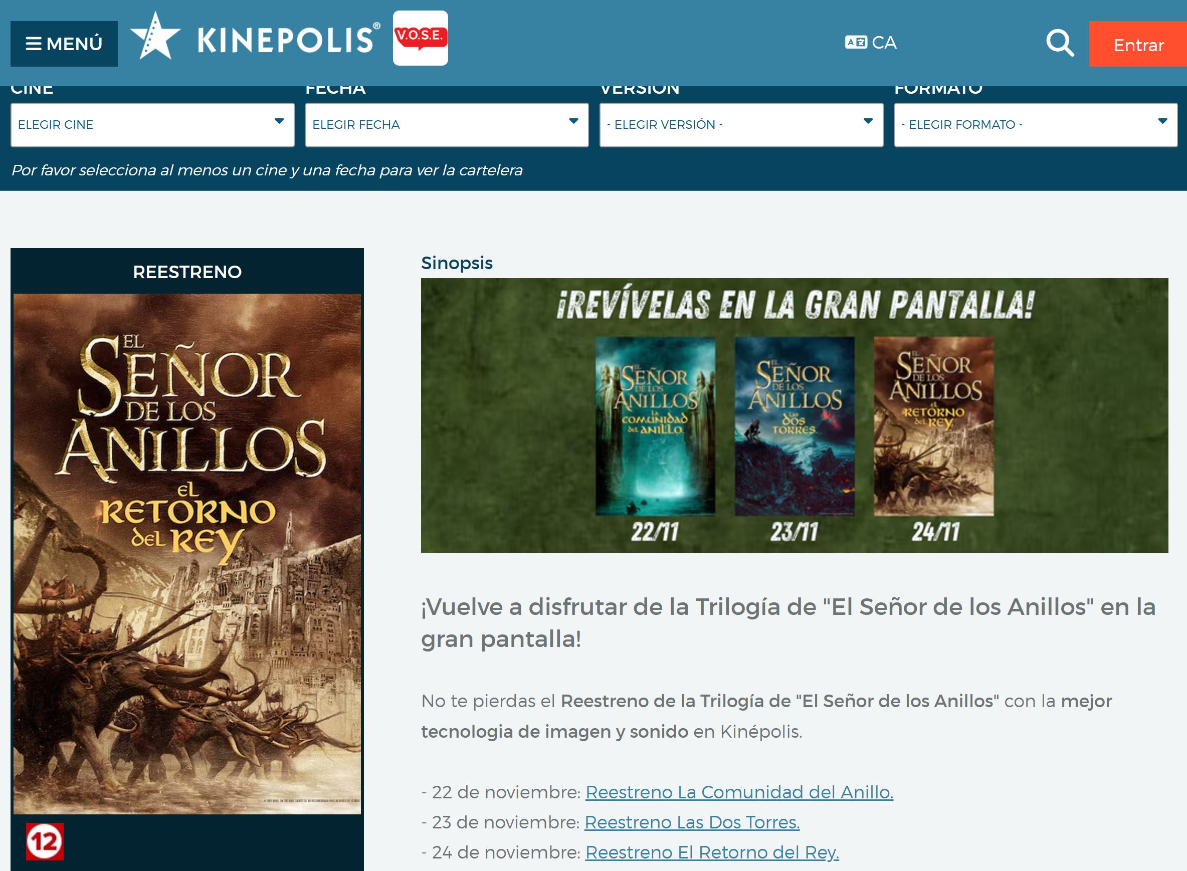 Reestreno trilogía El Señor de los Anillos de Peter Jackson en los cines Kinepolis