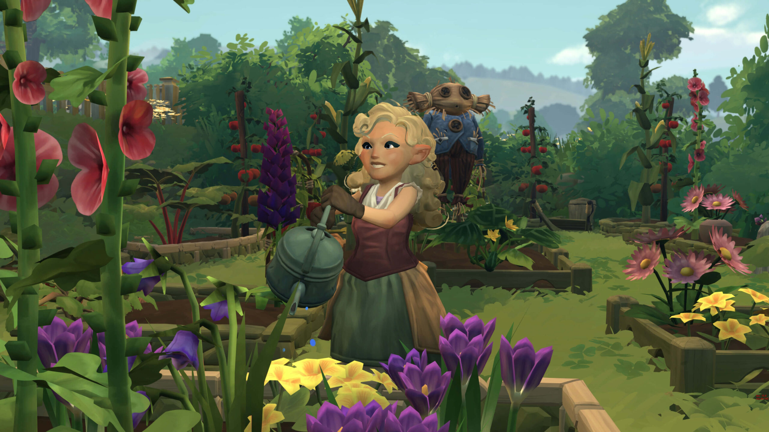 Una mujer hobbit cuidando de su jardín en Tales of The Shire