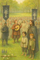 Frodo y Sam son honrados en el Campo de Cormallen