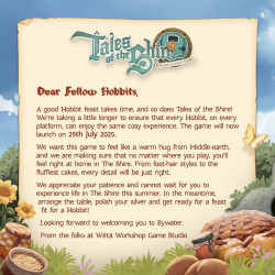 Comunicado del retraso en el videojuego Tales of The Shire