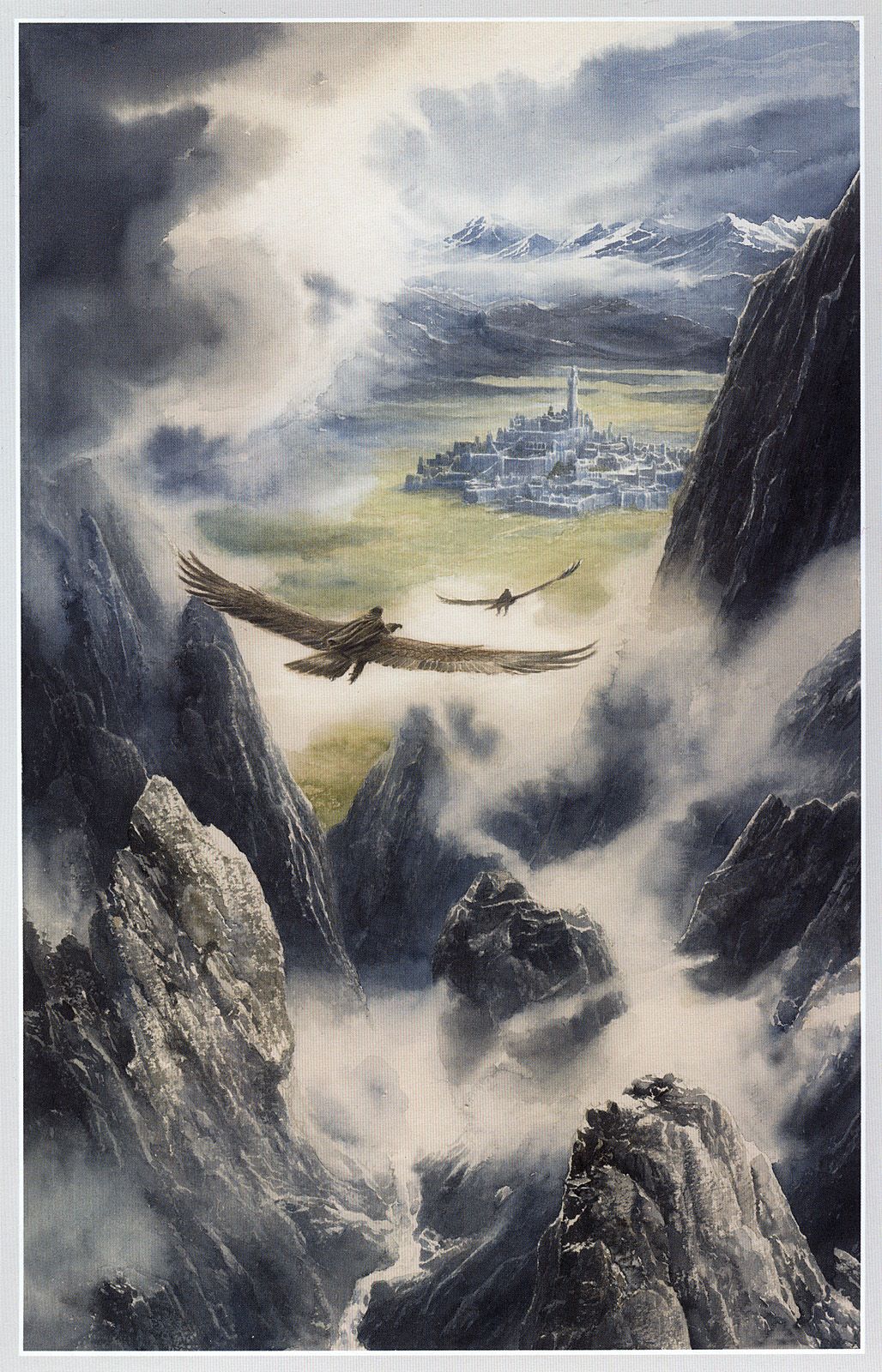 Húrin y Huor llegan a Gondolin sobre las Águilas, de Alan Lee
