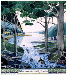 Bilbo comes to the huts of the Raft-elves -