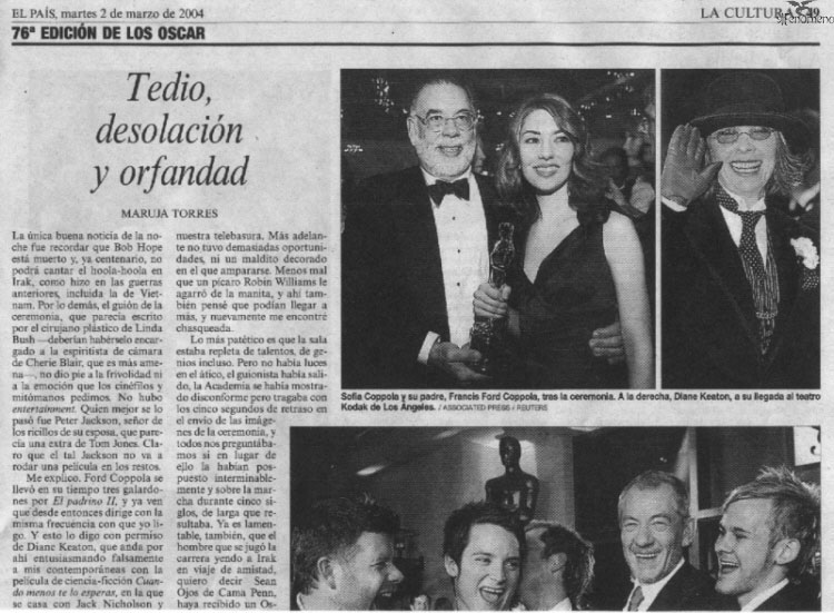 Los Oscars 2004 en la Prensa española: El País